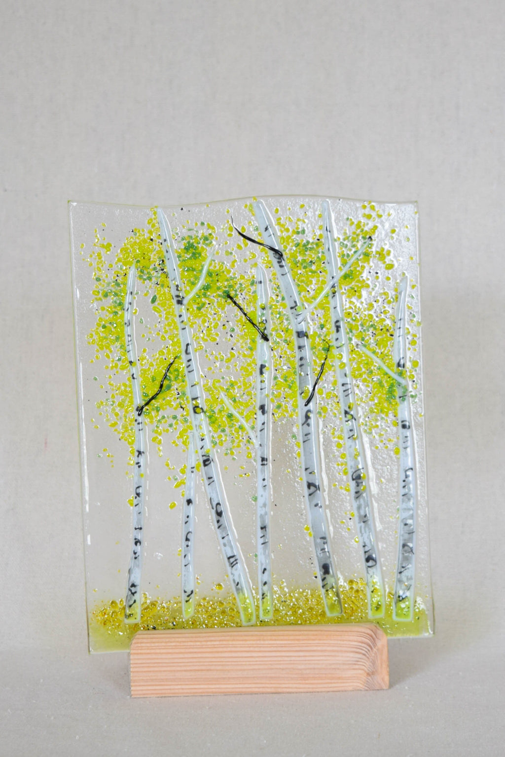 Aspen Fused Glass Votive with Wood Base
