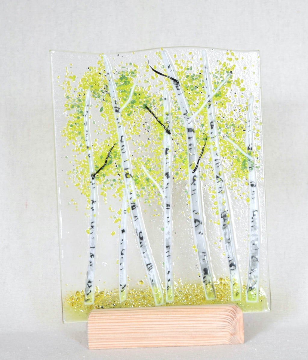Aspen Fused Glass Votive with Wood Base