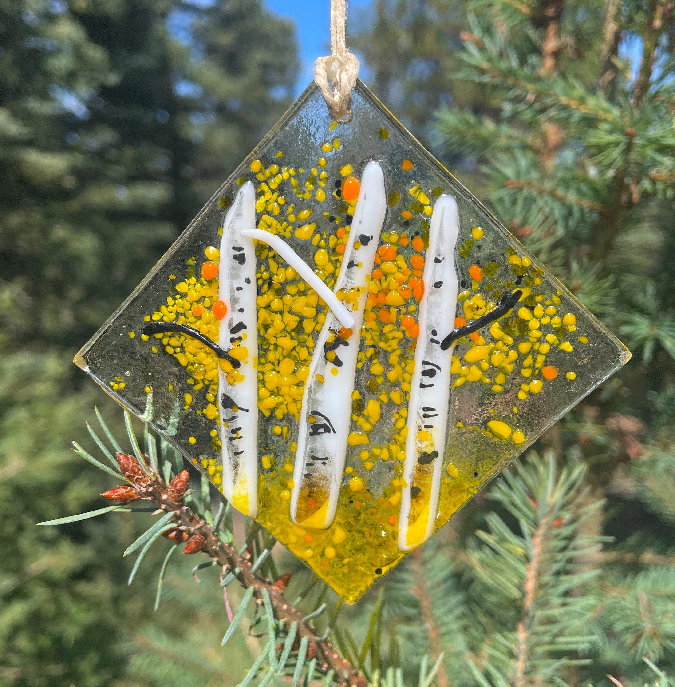 Fall Aspen Fused Glass Ornament