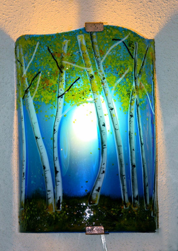 Aspen Grove Fused Glass Sconce-Sapphire Blue