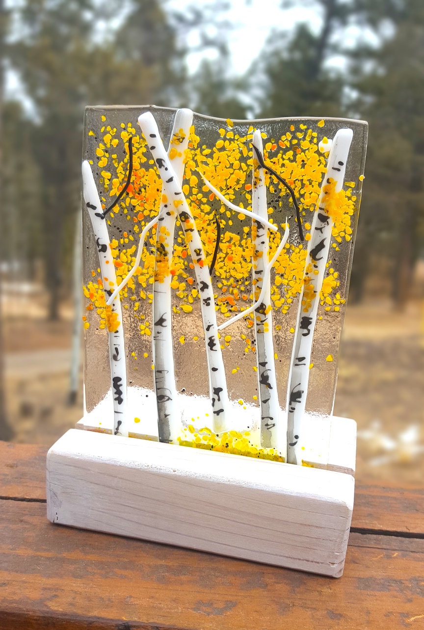 Aspen Fused Glass Votive  with Natural Wood Base