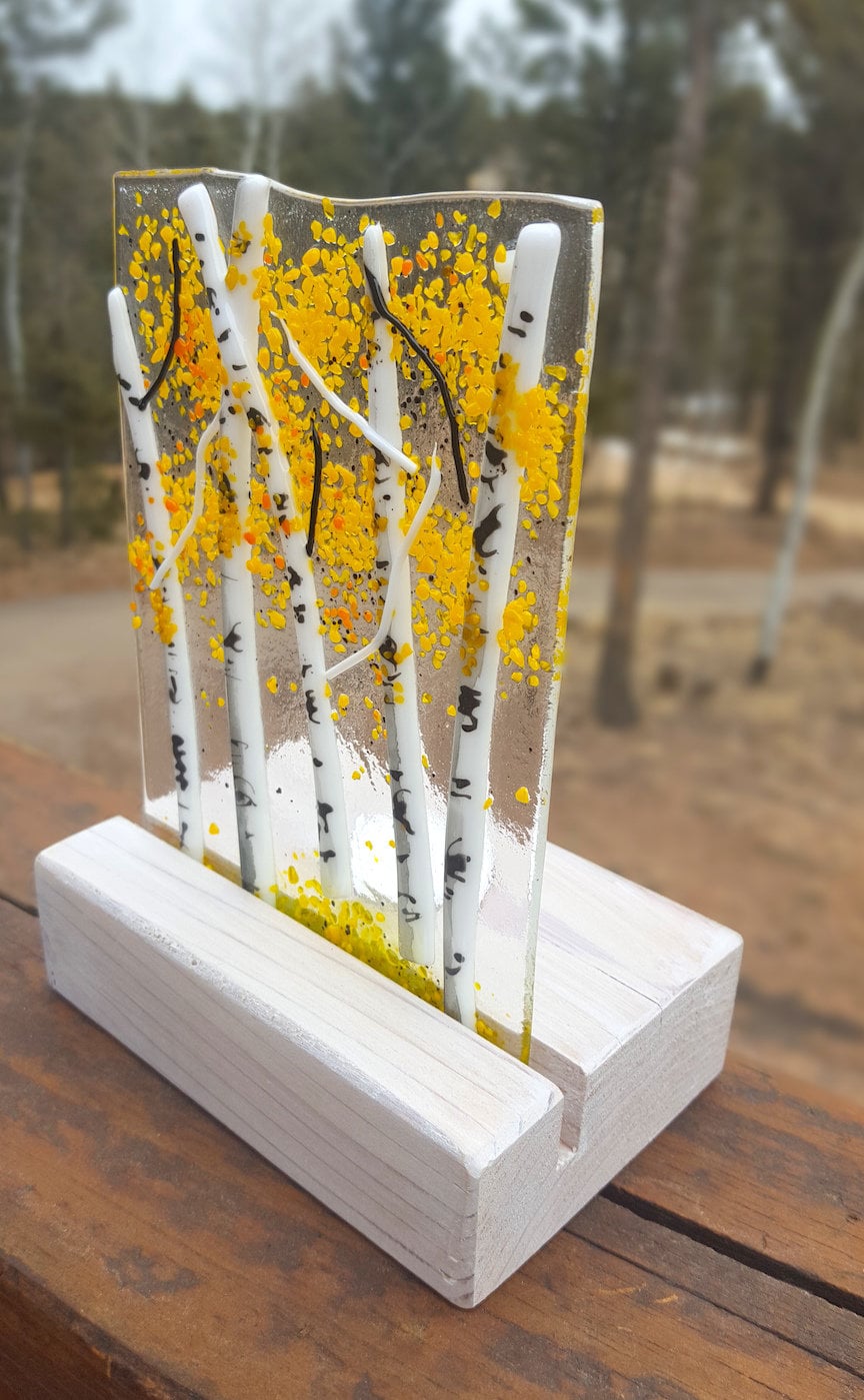Aspen Fused Glass Votive  with Natural Wood Base