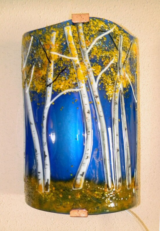 Aspen Grove Fused Glass Sconce-Sapphire Blue
