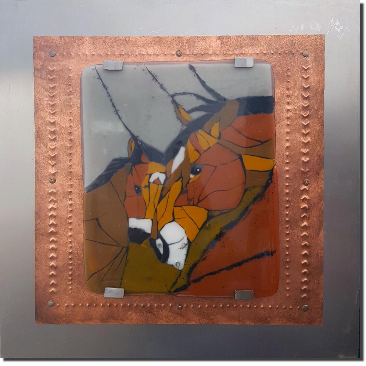 Mare and Foal - Mosaic Horse Fused Glass Wall Art
