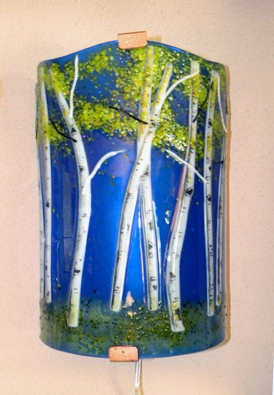 Aspen Grove Fused Glass Sconce-Sapphire Blue