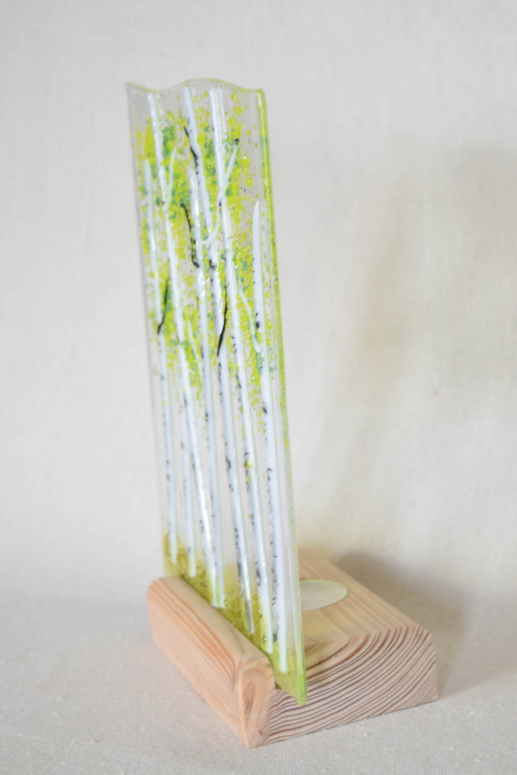 Aspen Fused Glass Votive with Wood Base