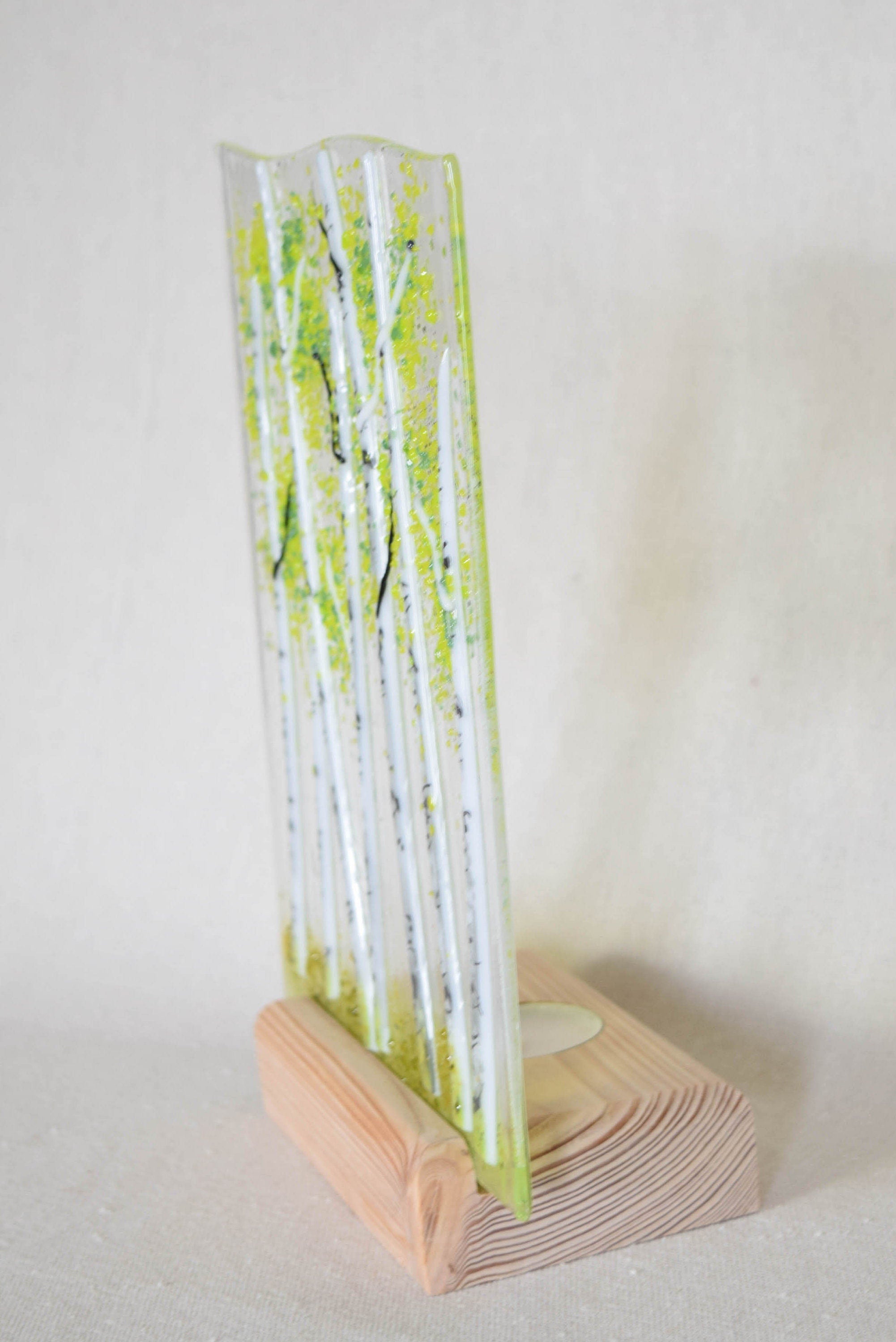 Aspen Fused Glass Votive with Wood Base