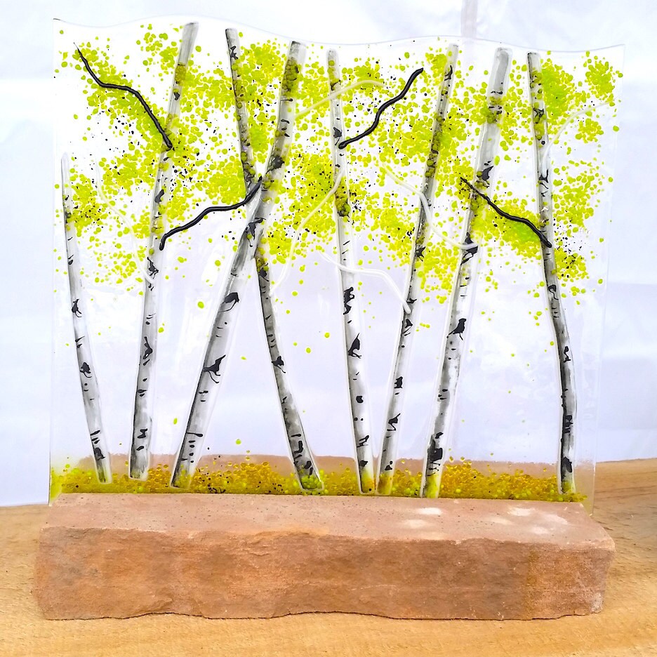Aspen Fused Glass Panel - Clear Transparent/Spring/Stone Base