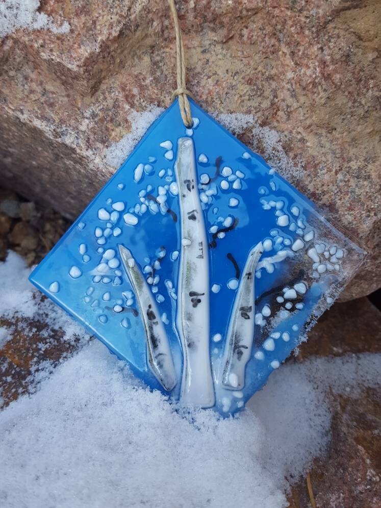 Winter Aspen Fused Glass Ornament