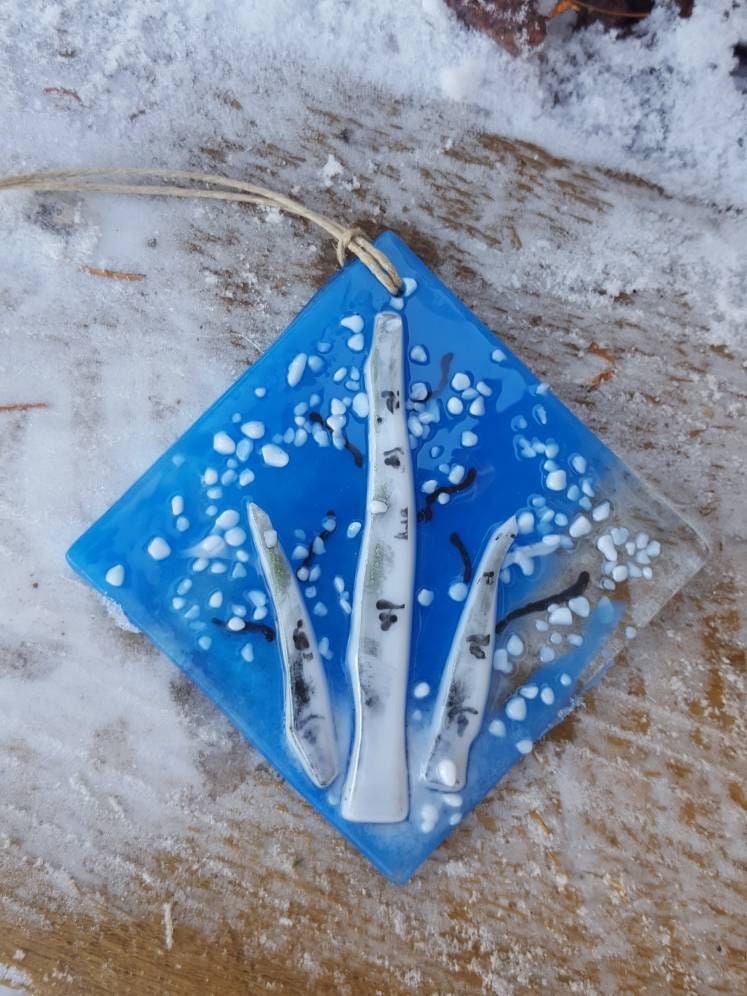 Winter Aspen Fused Glass Ornament