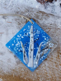 Winter Aspen Fused Glass Ornament