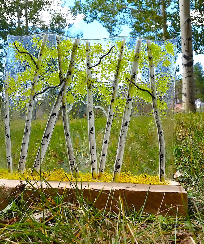 Aspen Fused Glass Panel - Clear Transparent/Spring/Stone Base